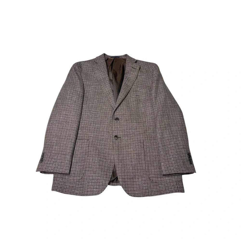 Jos A Bank 1905 X Tollegno 1900 Mens 44 Short Brown Houndstooth Wool Sport Coat